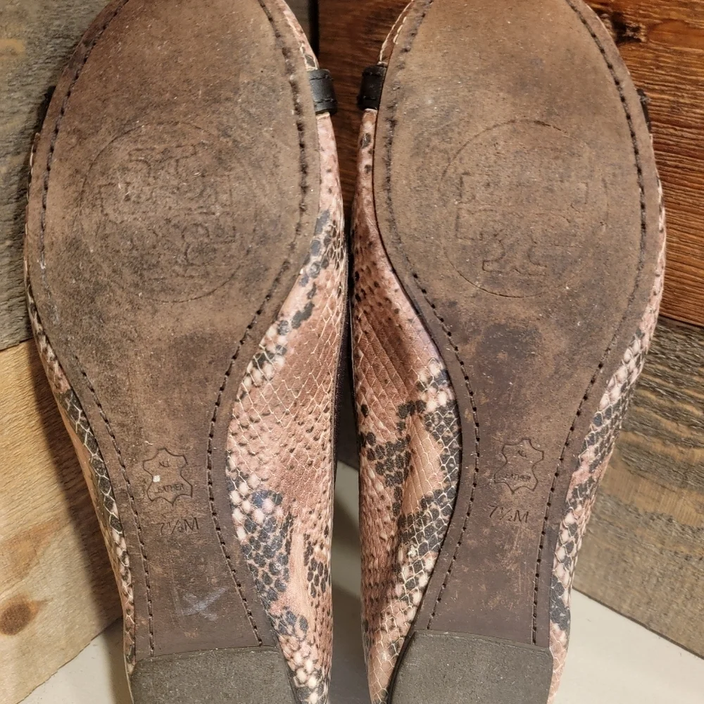 Tory Burch Women's Ballet Flats In Shades Of Brown Snakeskin Leather Size 7.5